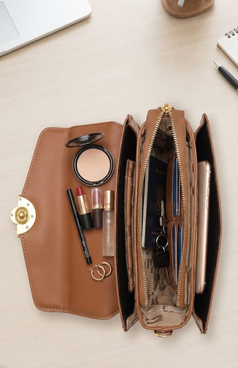 Imported Premium PU Leather Sling Bag with Flap | 3-Compartment Daily & Office Crossbody Bag