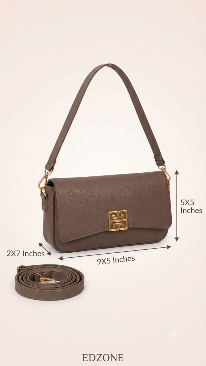 Imported Premium PU Leather Women’s Handbag | High-End Fashion Shoulder Bag | Dual Sling (Long & Short) | Zip Closure with Flap