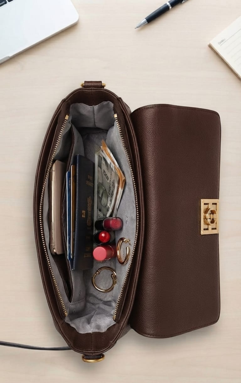 Imported Premium PU Leather Women’s Handbag | High-End Fashion Shoulder Bag | Dual Sling (Long & Short) | Zip Closure with Flap
