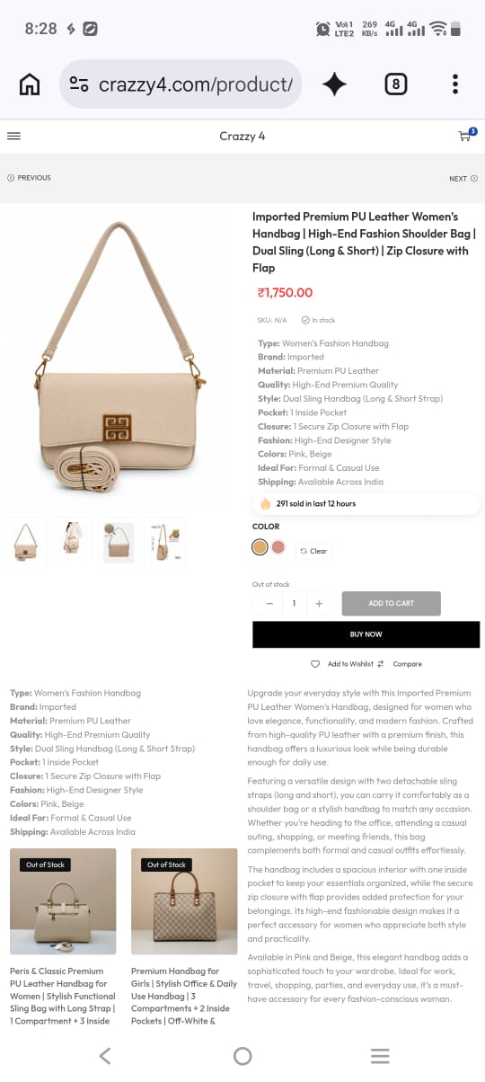 Imported Premium PU Leather Women’s Handbag | High-End Fashion Shoulder Bag | Dual Sling (Long & Short) | Zip Closure with Flap