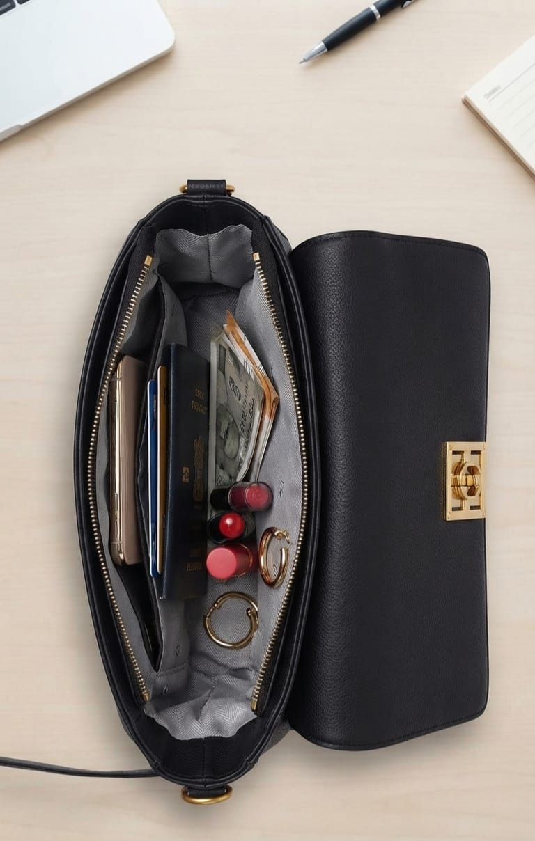 Imported Premium PU Leather Women’s Handbag | High-End Fashion Shoulder Bag | Dual Sling (Long & Short) | Zip Closure with Flap