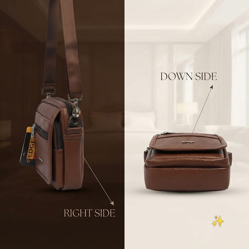 Edge Premium PU Leather Men's Sling Bag | Compact 3-Compartment Daily Crossbody Bag