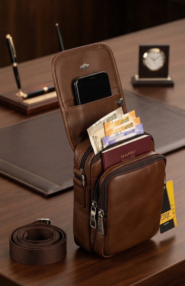 Edge Premium PU Leather Men's Sling Bag | Compact 3-Compartment Daily Crossbody Bag