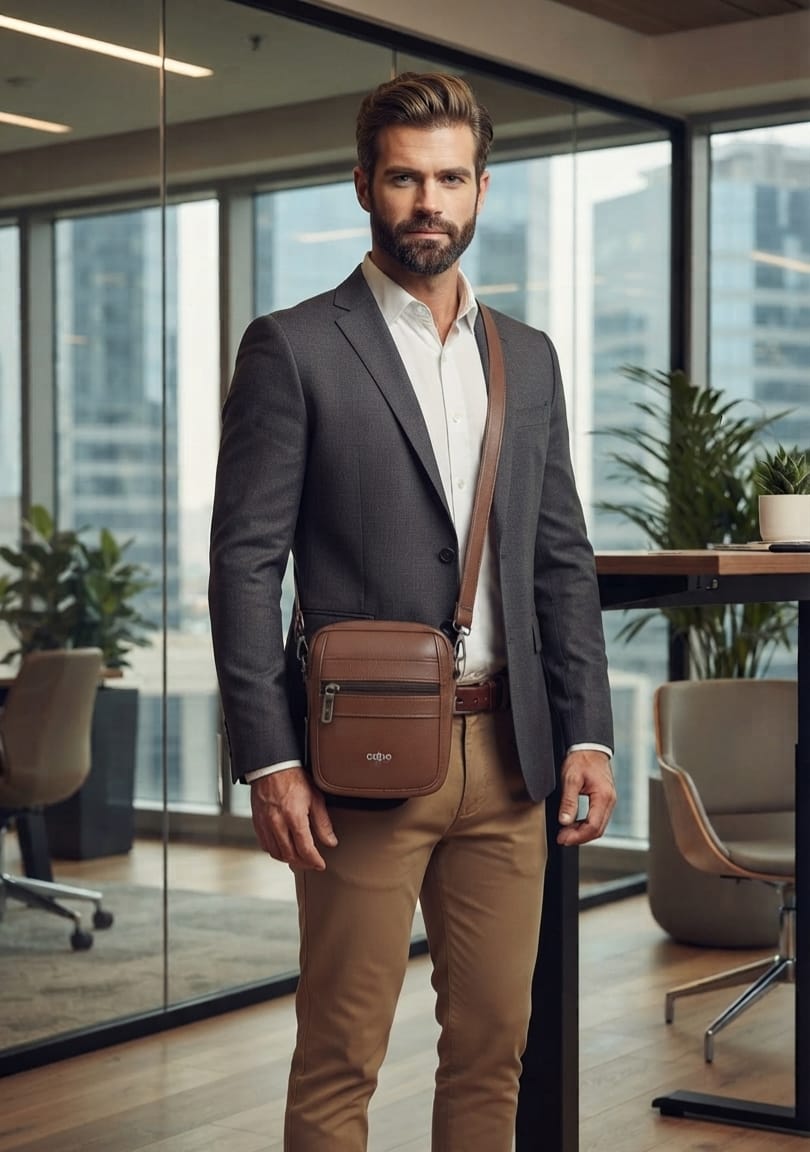 Edge Premium PU Leather Men's Sling Bag | Compact 3-Compartment Daily Crossbody Bag