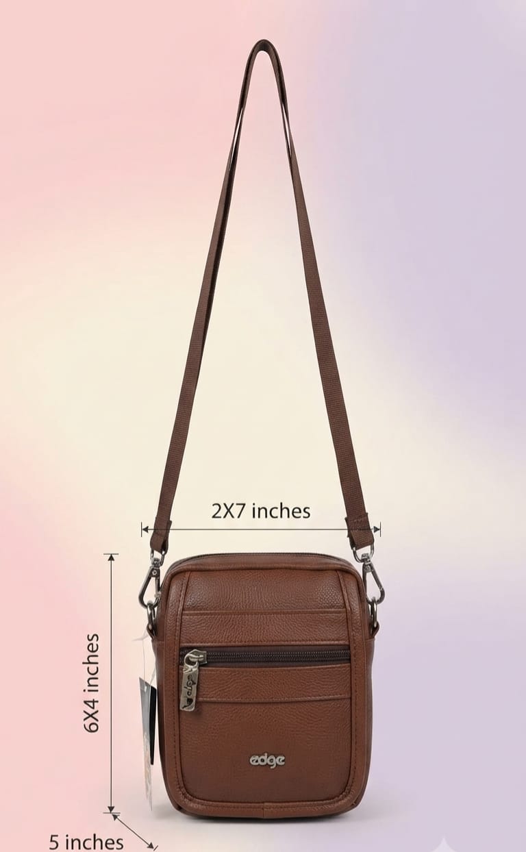 Edge Premium PU Leather Men's Sling Bag | Compact 3-Compartment Daily Crossbody Bag