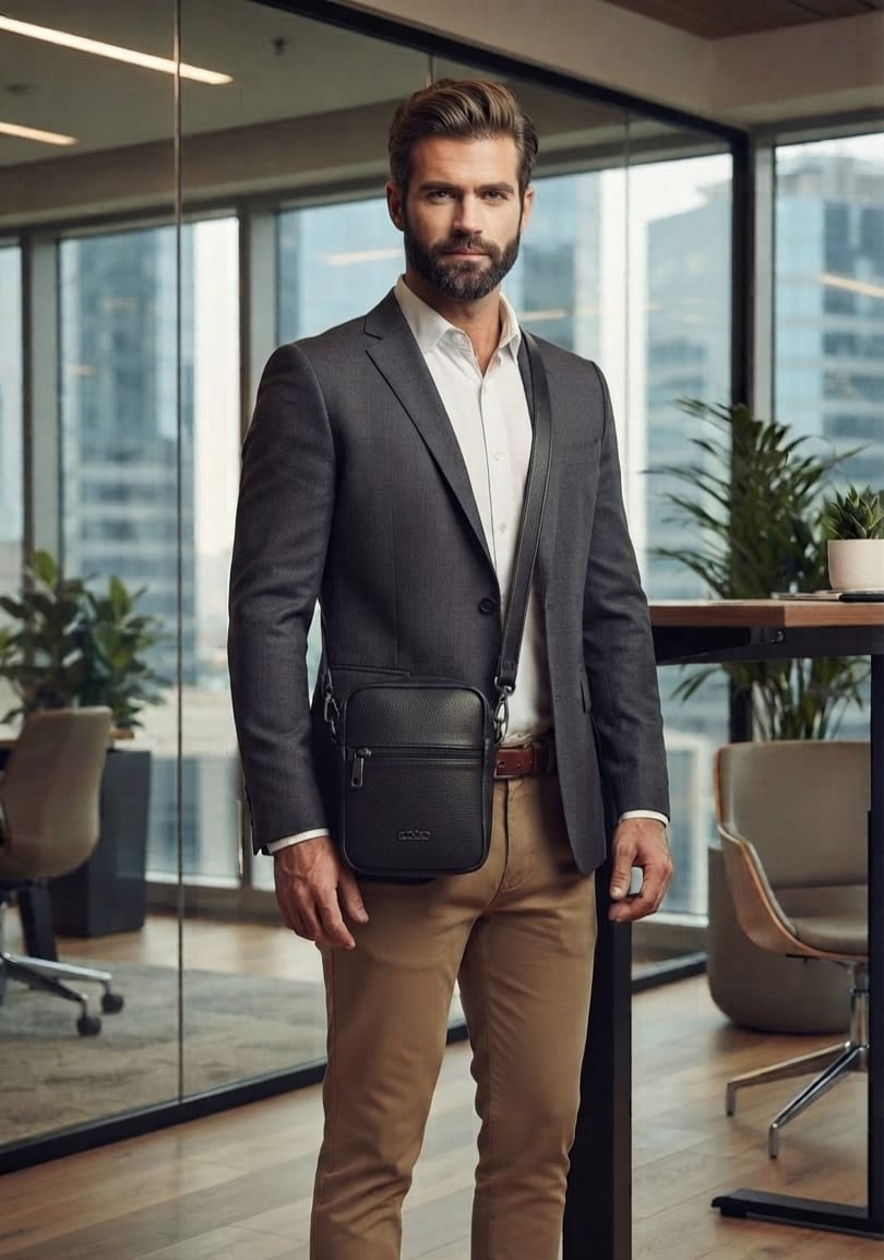 Edge Premium PU Leather Men's Sling Bag | Compact 3-Compartment Daily Crossbody Bag