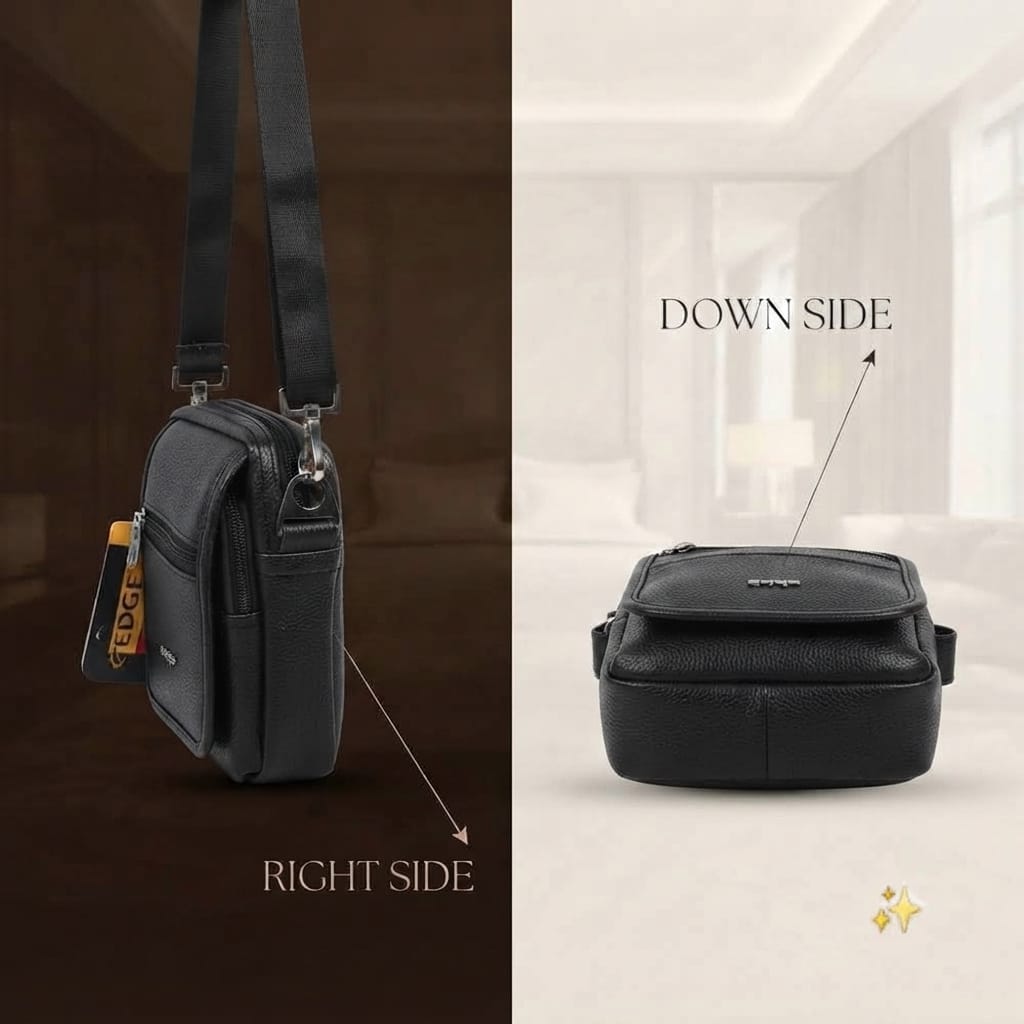 Edge Premium PU Leather Men's Sling Bag | Compact 3-Compartment Daily Crossbody Bag