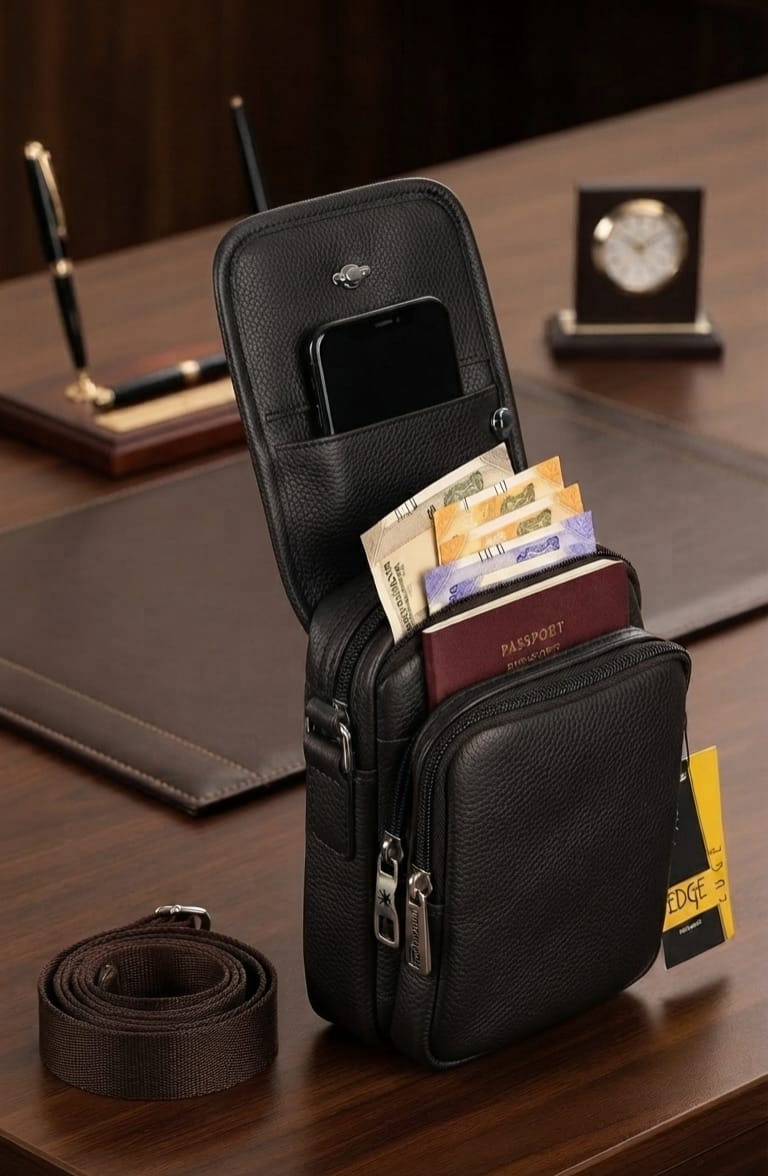 Edge Premium PU Leather Men's Sling Bag | Compact 3-Compartment Daily Crossbody Bag