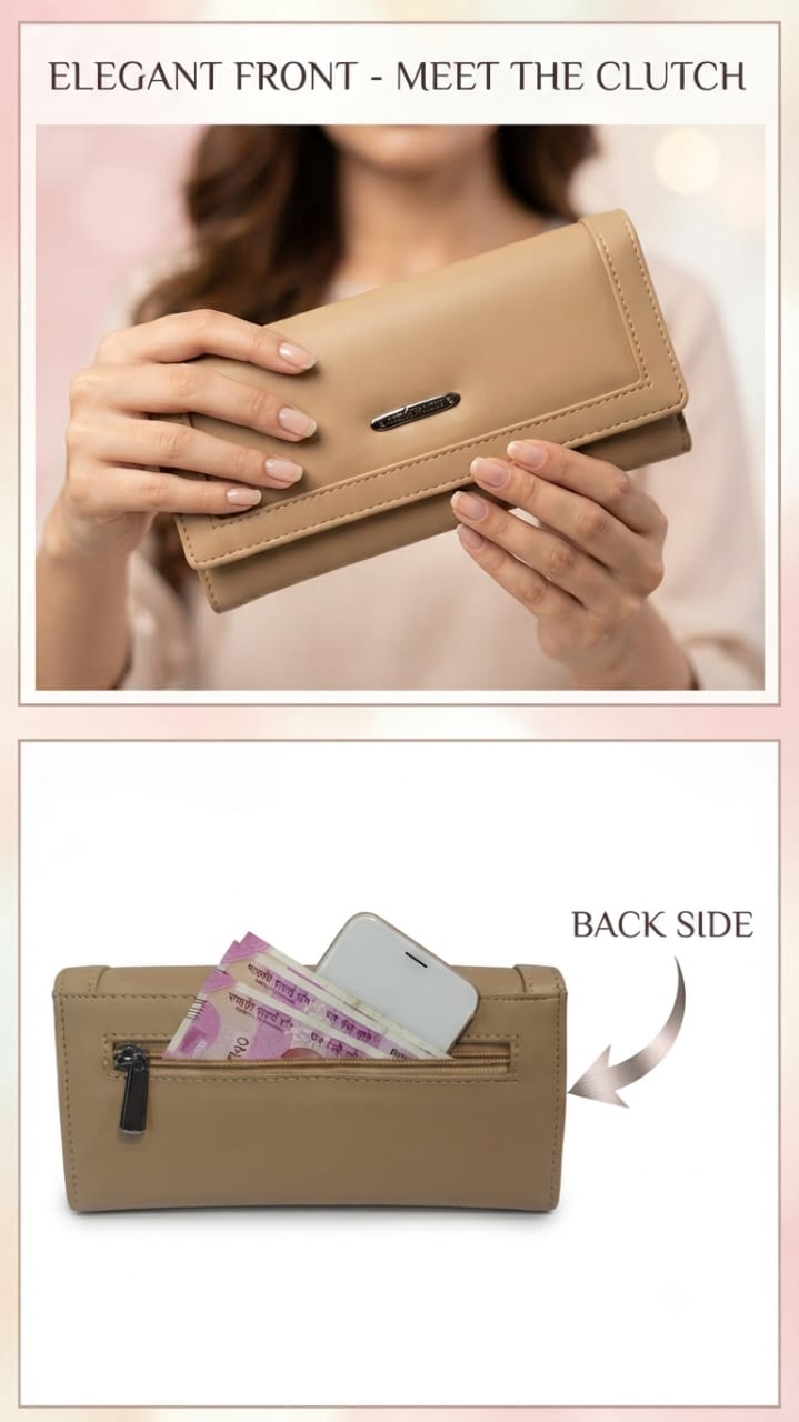 ESSENCE Premium PU Leather Women's Hand Clutch | Compact Smartphone, Cash, Card & Coin Purse