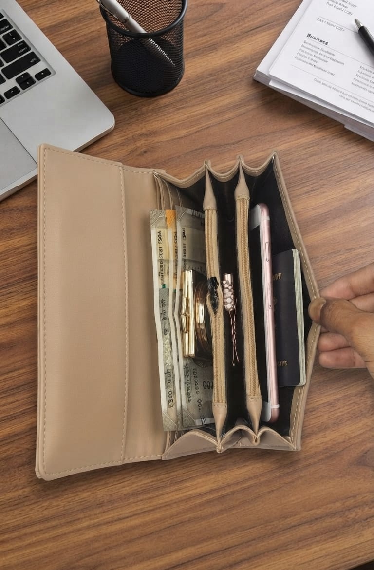 ESSENCE Premium PU Leather Women's Hand Clutch | Compact Smartphone, Cash, Card & Coin Purse