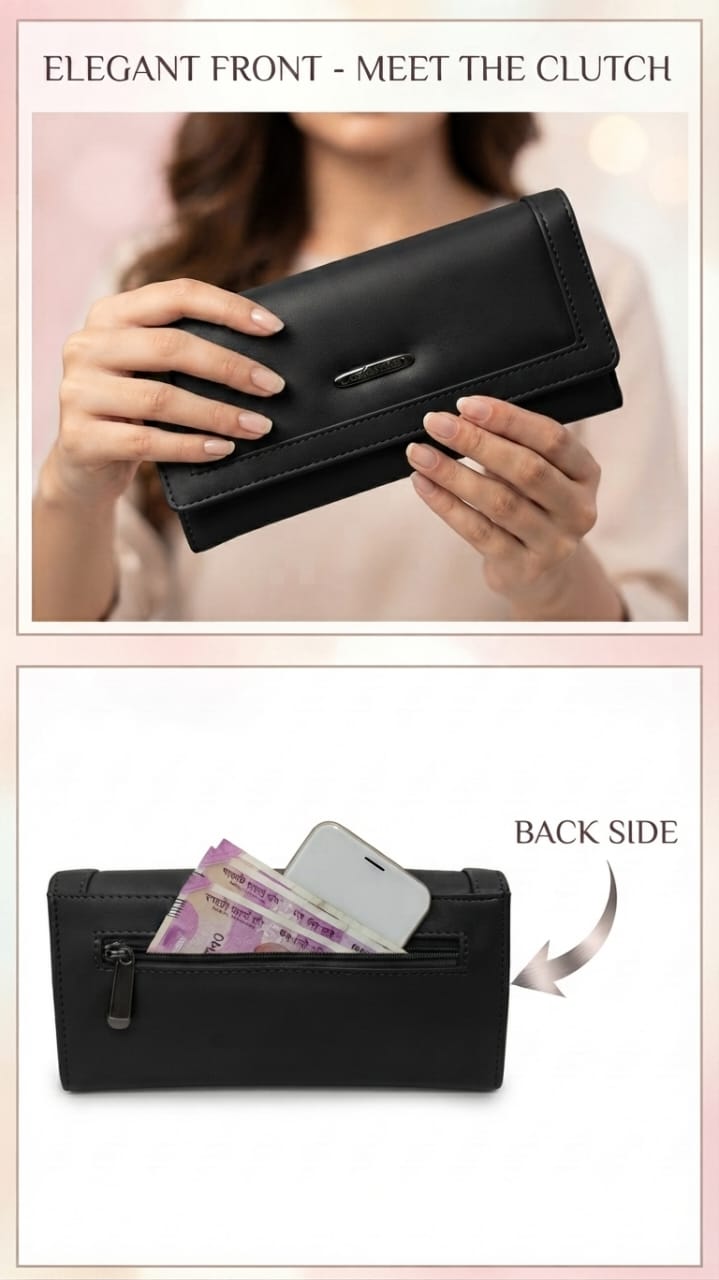 ESSENCE Premium PU Leather Women's Hand Clutch | Compact Smartphone, Cash, Card & Coin Purse
