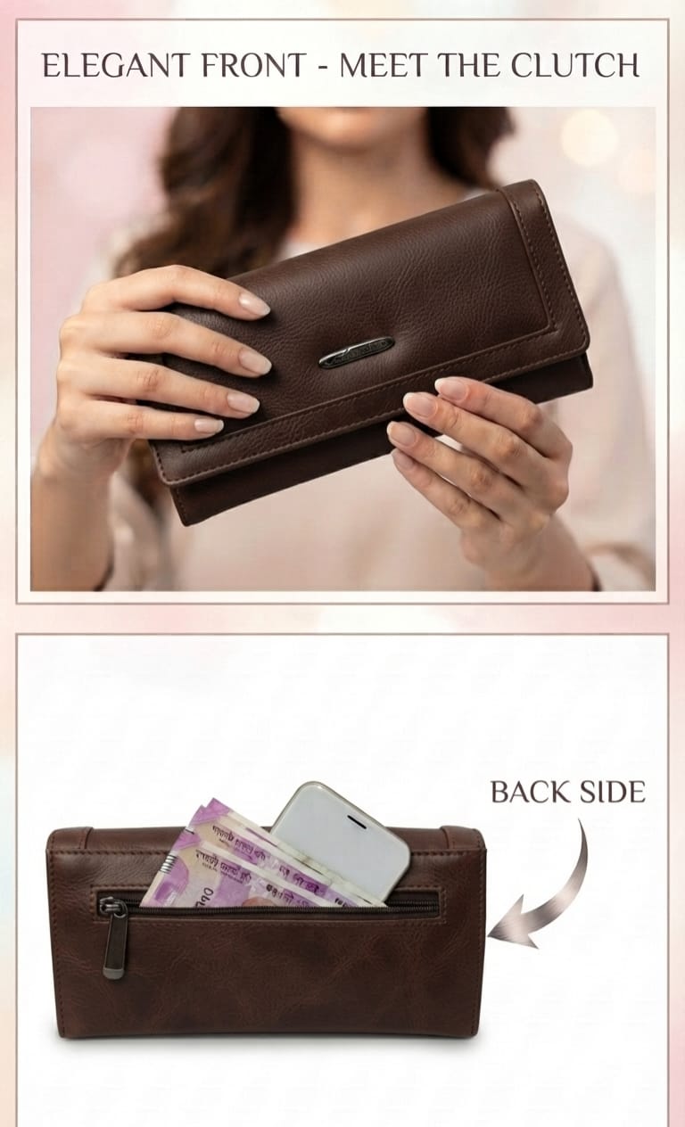 ESSENCE Premium PU Leather Women's Hand Clutch | Compact Smartphone, Cash, Card & Coin Purse
