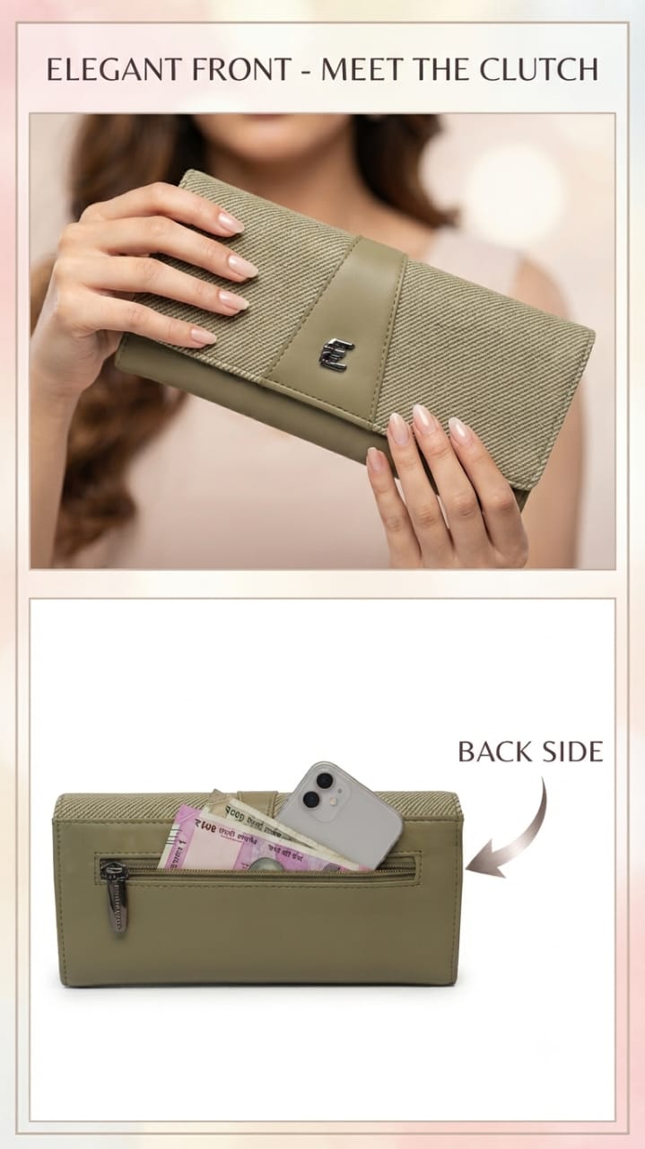 Essence Premium PU Leather Hand Clutch Wallet in Sky Blue | Compact Smartphone, Cash, Card & Coin Purse