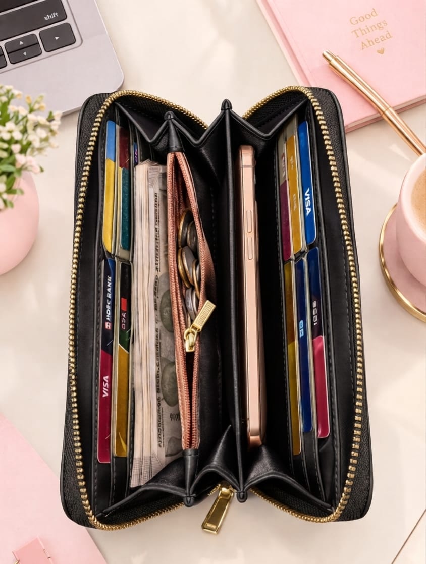 Colour Collection Premium PU Leather Hand Clutch for Girls | Compact Travel Wallet & Cash Card Organizer