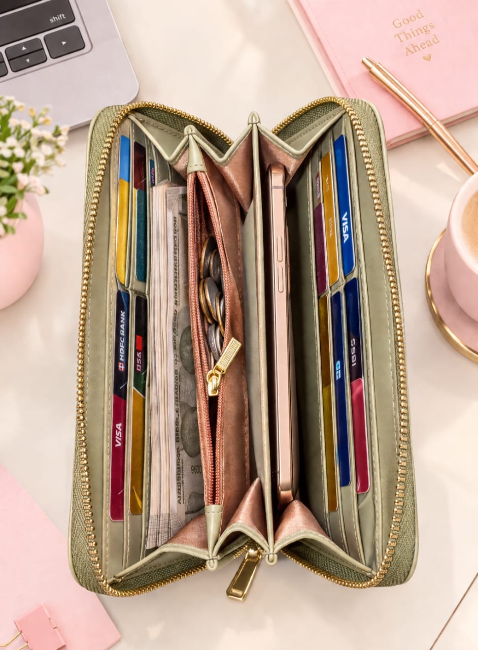 Colour Collection Premium PU Leather Hand Clutch for Girls | Compact Travel Wallet & Cash Card Organizer