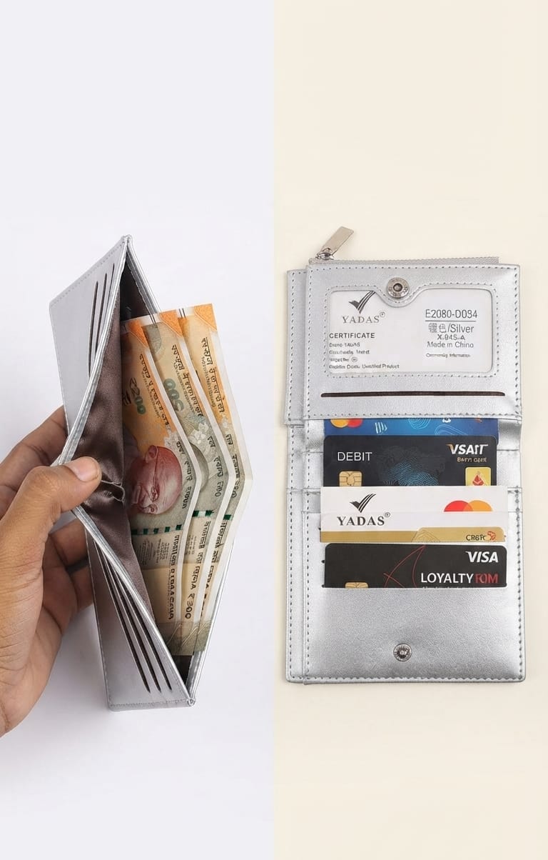 Simple Classic Premium PU Leather Girls Wallet | Compact Pocket Wallet with Magnetic & Zip Closure