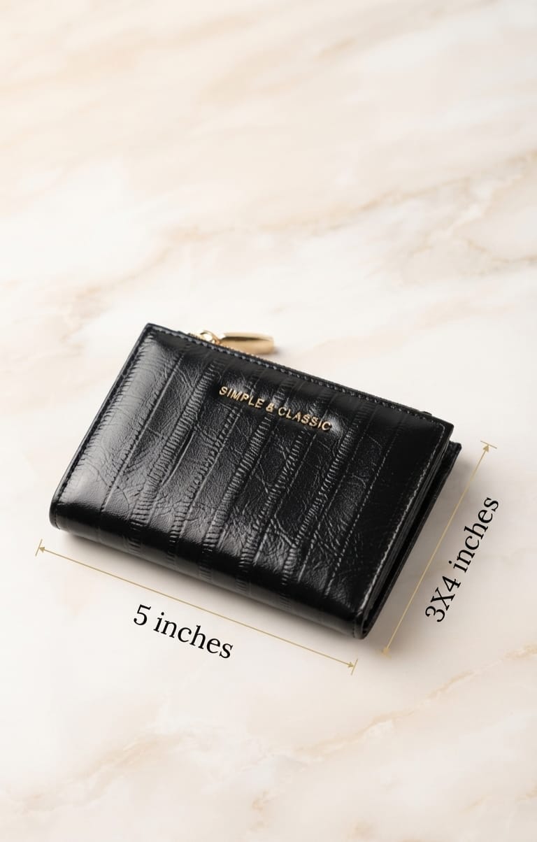 Simple Classic Premium PU Leather Girls Wallet | Compact Pocket Wallet with Magnetic & Zip Closure