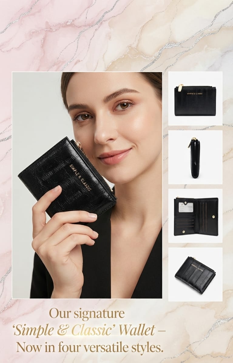 Simple Classic Premium PU Leather Girls Wallet | Compact Pocket Wallet with Magnetic & Zip Closure