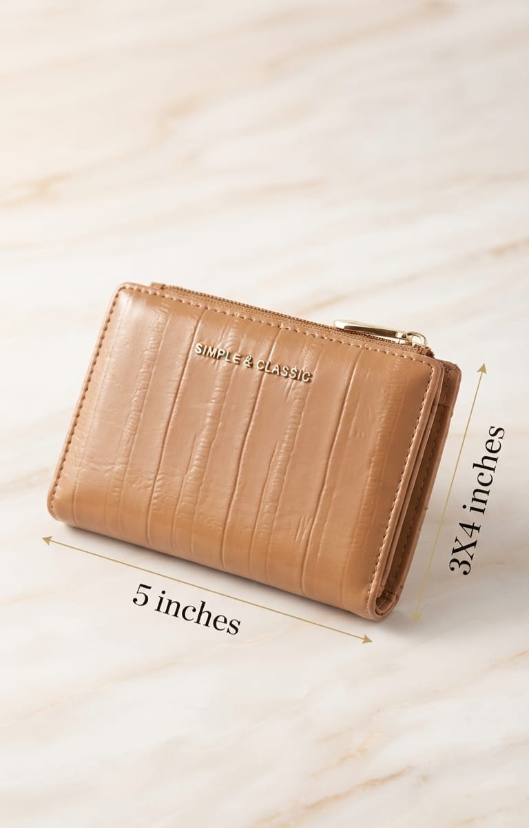 Simple Classic Premium PU Leather Girls Wallet | Compact Pocket Wallet with Magnetic & Zip Closure