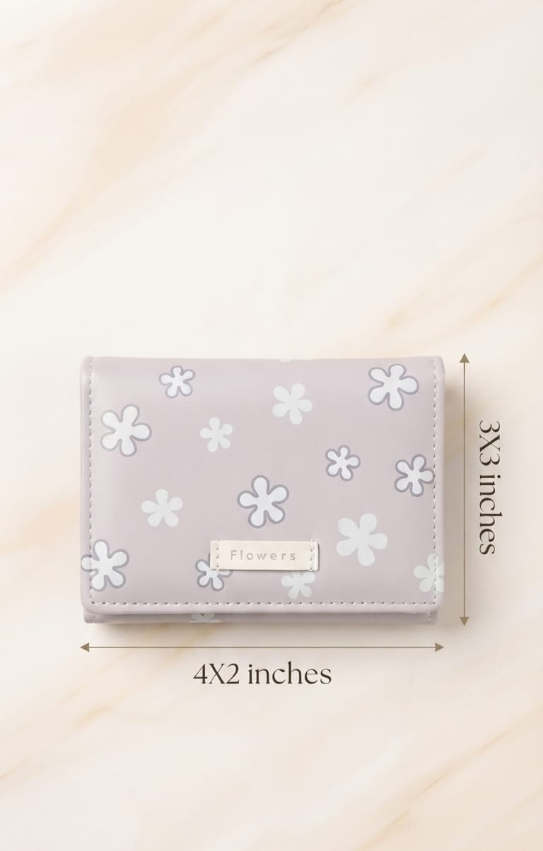 Flower Premium PU Leather 3-Fold Wallet for Girls | Compact Mini Cash & Card Organizer