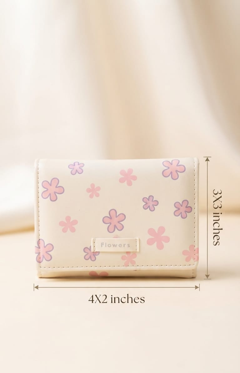 Flower Premium PU Leather 3-Fold Wallet for Girls | Compact Mini Cash & Card Organizer