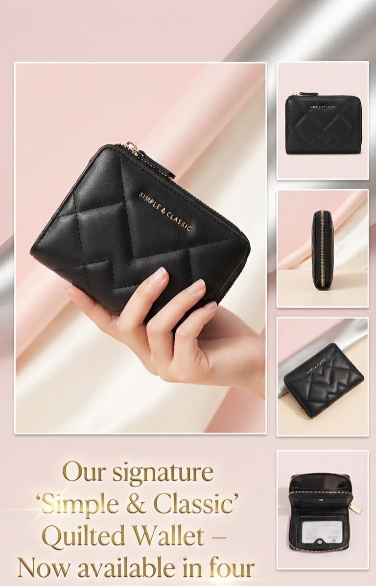 Simple Classic Premium PU Leather 2-Fold Wallet for Girls | Compact Bifold Cash & Card Organizer