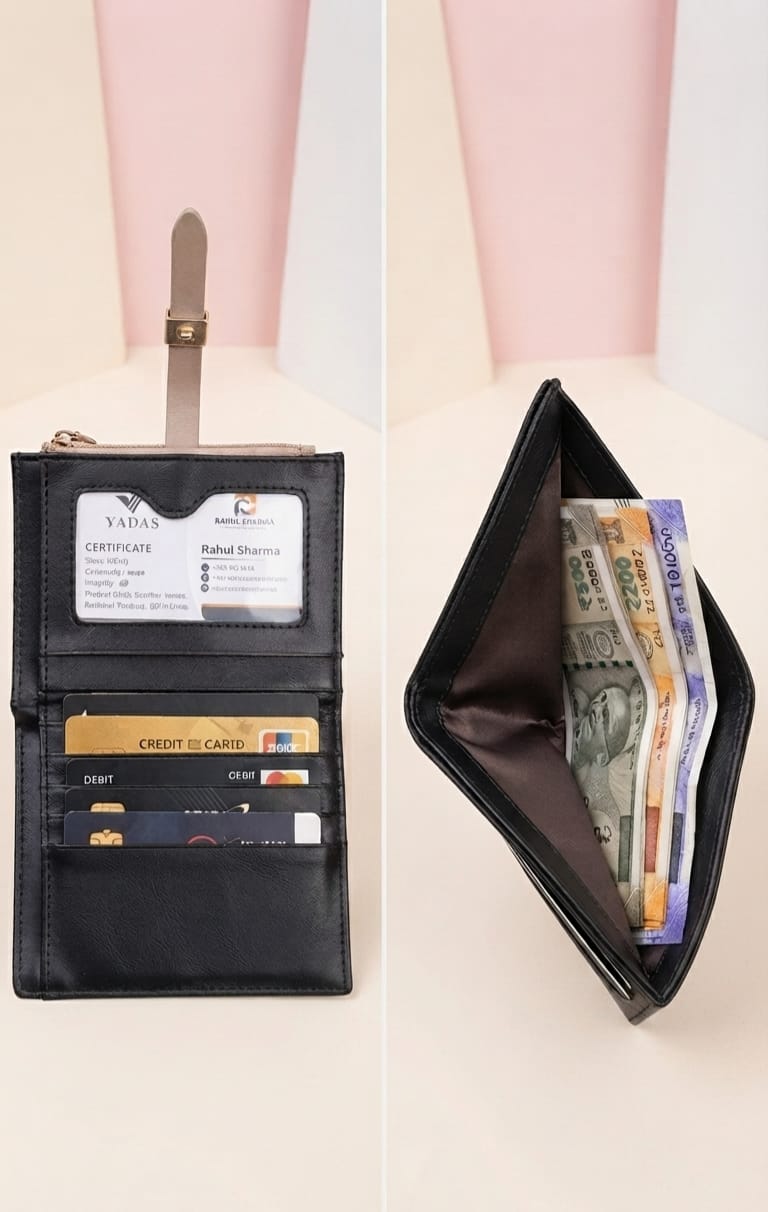 Elegant Premium PU Leather 2-Fold Wallet for Girls | Compact Bifold Cash & Card Wallet with Flap