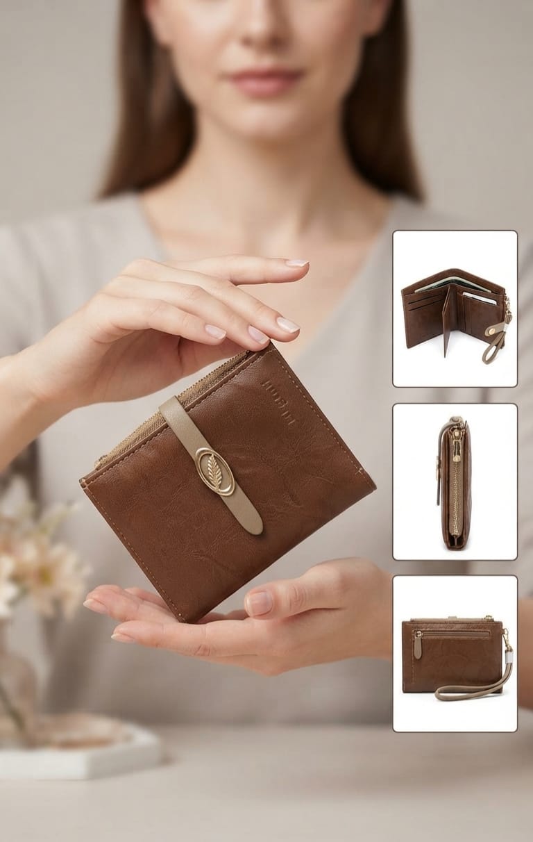 Elegant Premium PU Leather 2-Fold Wallet for Girls | Compact Bifold Cash & Card Wallet with Flap