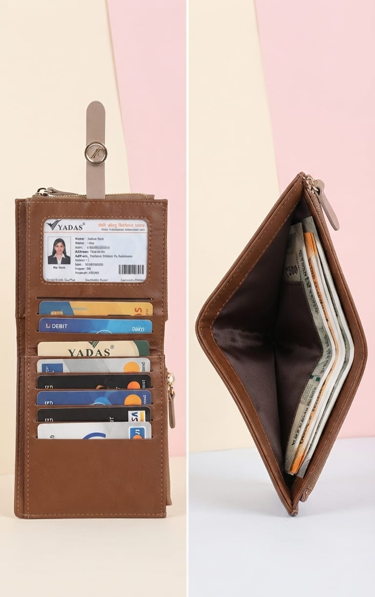 Elegant Premium PU Leather 2-Fold Wallet for Girls | Compact Bifold Cash & Card Wallet with Flap