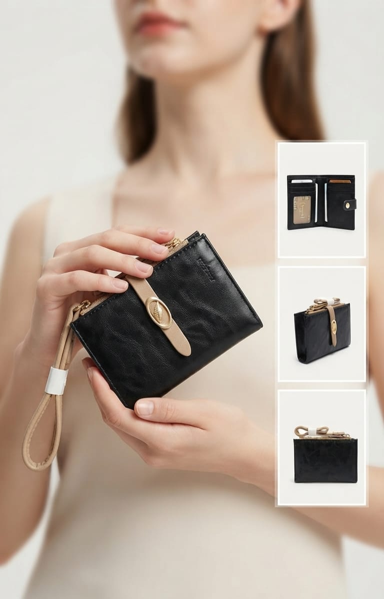 Elegant Premium PU Leather 2-Fold Wallet for Girls | Compact Bifold Cash & Card Wallet with Flap