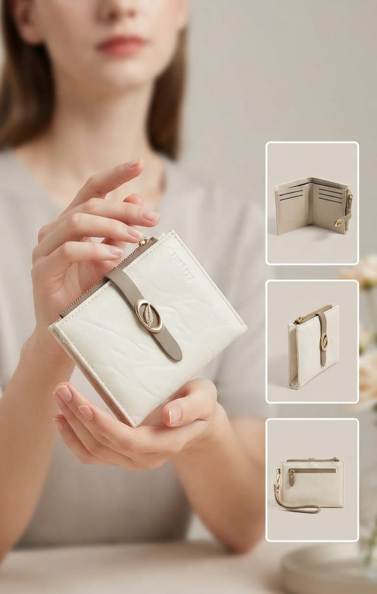 Elegant Premium PU Leather 2-Fold Wallet for Girls | Compact Bifold Cash & Card Wallet with Flap