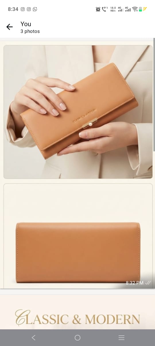 Classic & Modern Premium Tan PU Leather 2-Fold Hand Clutch for Women | Multi-Section Document & Card Organizer