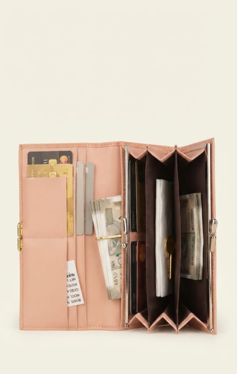 Classic & Modern Premium Tan PU Leather 2-Fold Hand Clutch for Women | Multi-Section Document & Card Organizer
