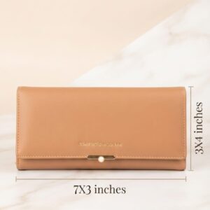 Classic & Modern Premium Tan PU Leather 2-Fold Hand Clutch for Women | Multi-Section Document & Card Organizer