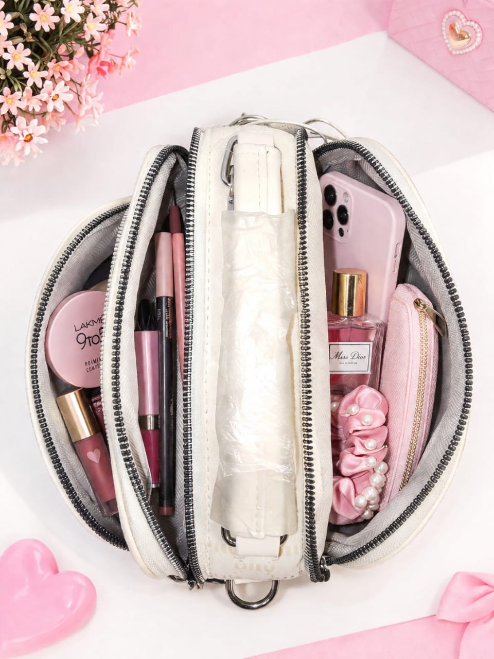 Min Min Premium Waterproof Sateen Sling Bag for Girls | 2-Compartment Daily Crossbody Bag