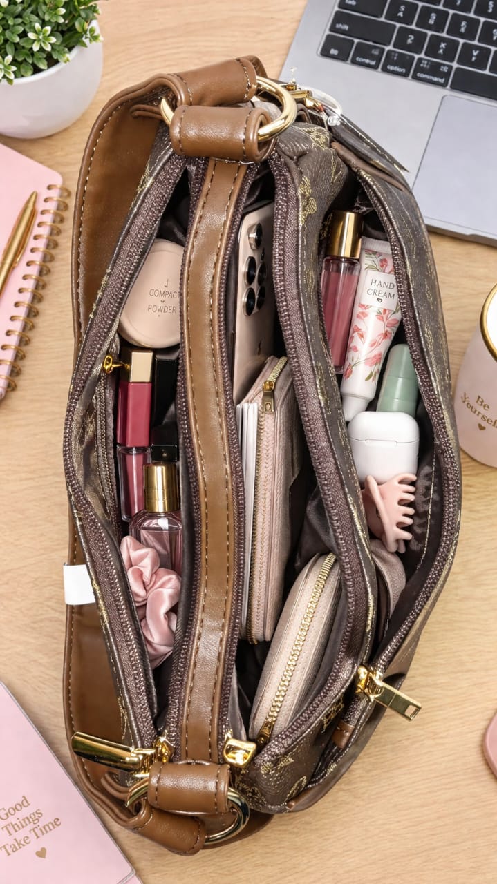 Imported Premium PU Leather Sling Bag for Girls | 3-Zip 3-Compartment Crossbody Bag