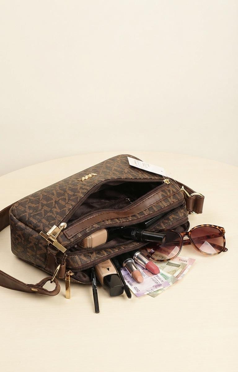 Imported Premium PU Leather Sling Bag for Girls | 3-Zip 3-Compartment Crossbody Bag