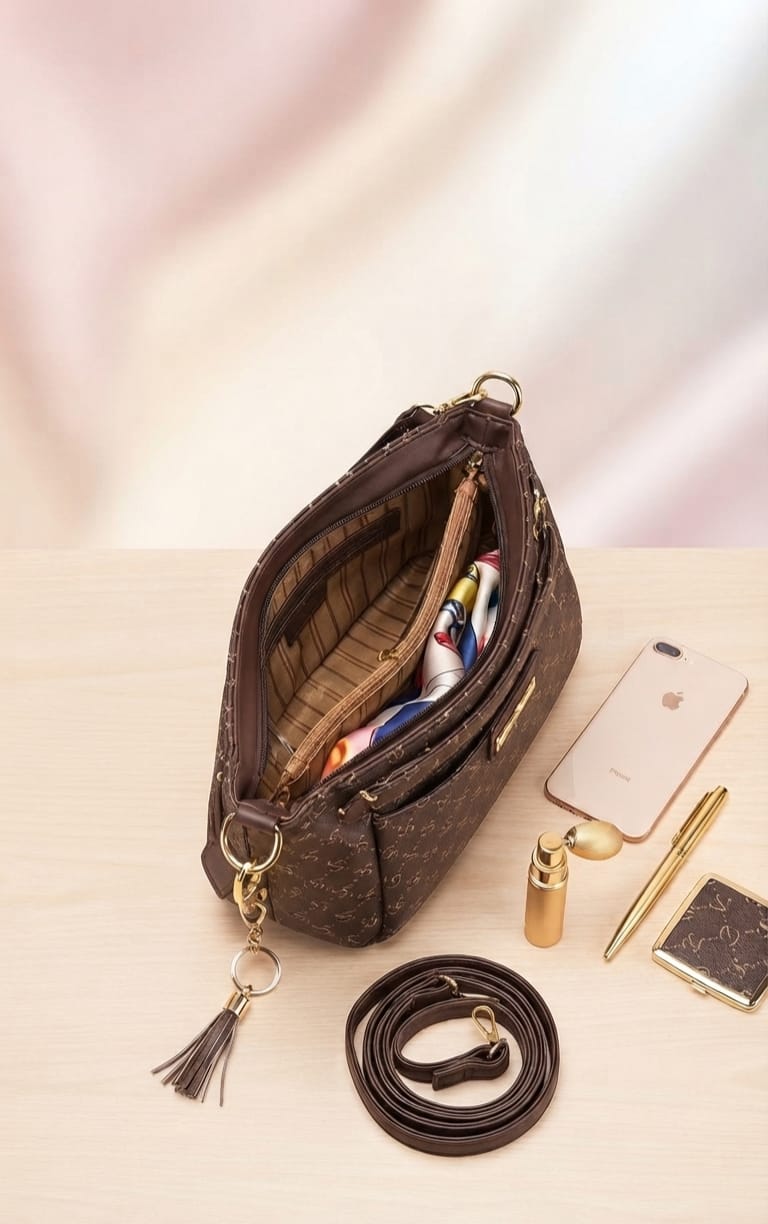 Imported Premium PU Leather Sling Bag for Girls | 3-Zip 3-Compartment Crossbody Bag