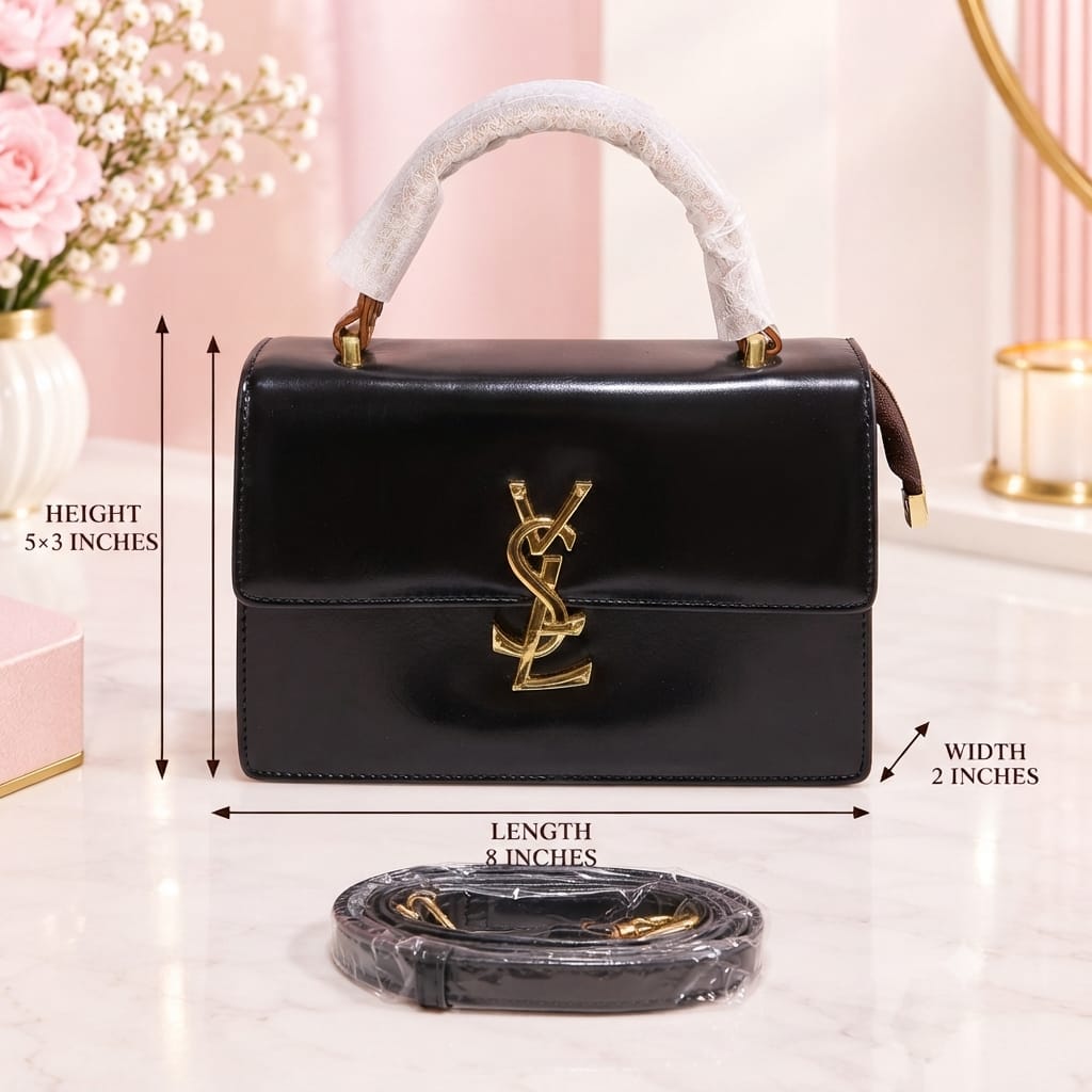 YSL Premium PU Leather Sling Bag with Top Handle | 3-Compartment Flap & Zip Crossbody Bag