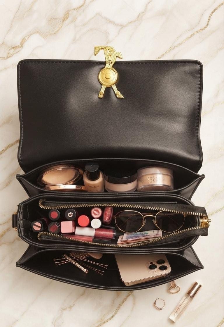 YSL Premium PU Leather Sling Bag with Top Handle | 3-Compartment Flap & Zip Crossbody Bag