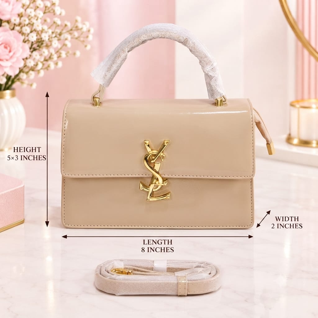 YSL Premium PU Leather Sling Bag with Top Handle | 3-Compartment Flap & Zip Crossbody Bag