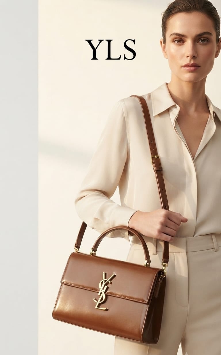 YSL Premium PU Leather Sling Bag with Top Handle | 3-Compartment Flap & Zip Crossbody Bag