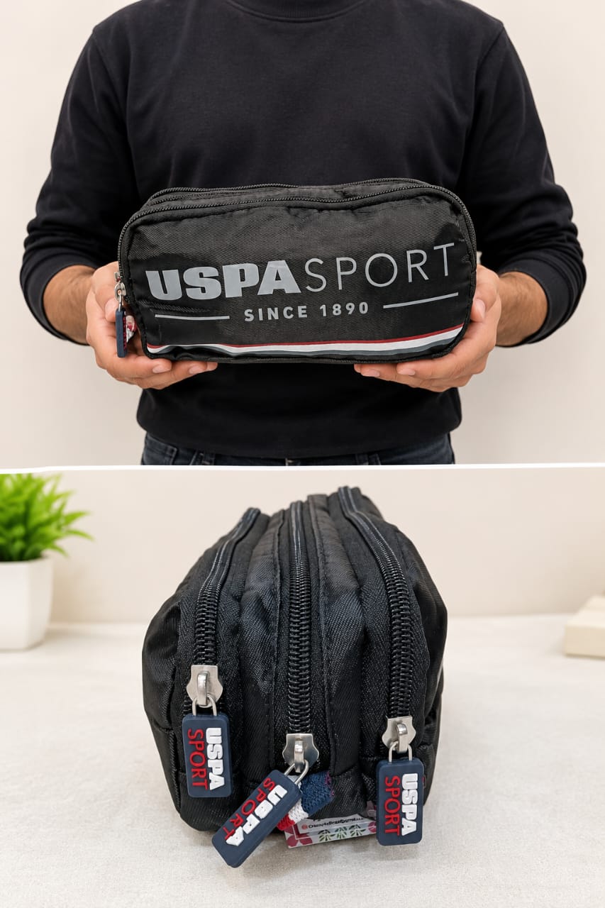 USPA Sport Premium PU Leather Shaving Kit for Men | Travel Toiletries & Grooming Organizer Pouch