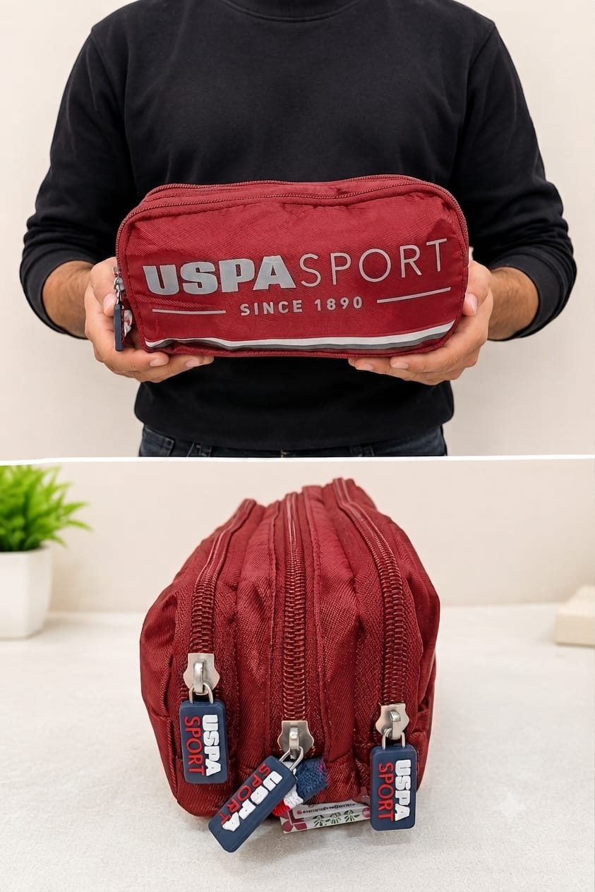 USPA Sport Premium PU Leather Shaving Kit for Men | Travel Toiletries & Grooming Organizer Pouch
