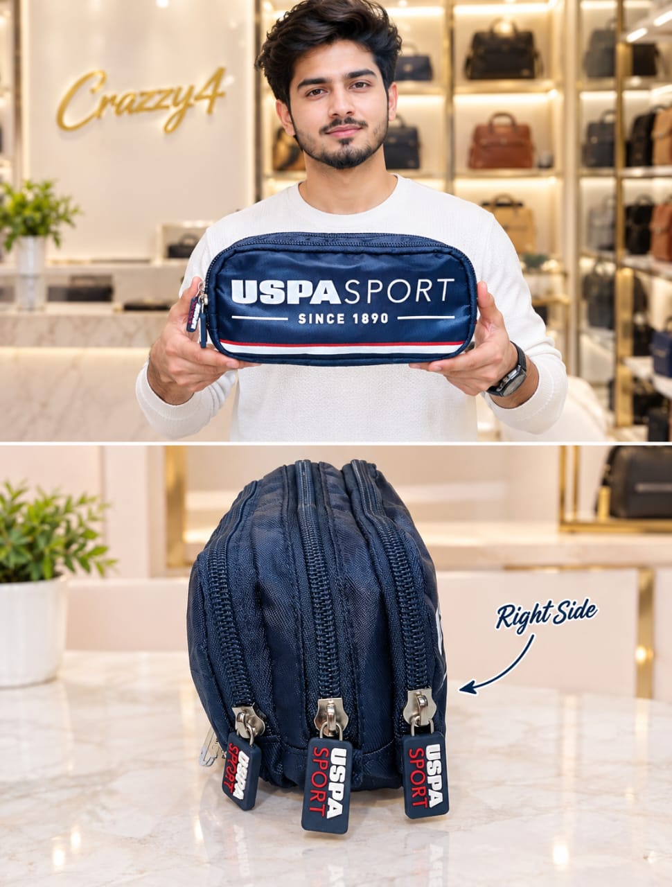USPA Sport Premium PU Leather Shaving Kit for Men | Travel Toiletries & Grooming Organizer Pouch