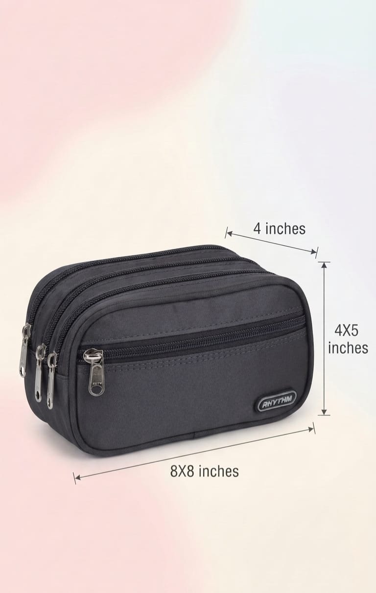 Rytham Premium Pure Sateen Shaving & Accessories Travel Kit | 3-Zip Multi-Compartment Toiletry & Pouch Organizer