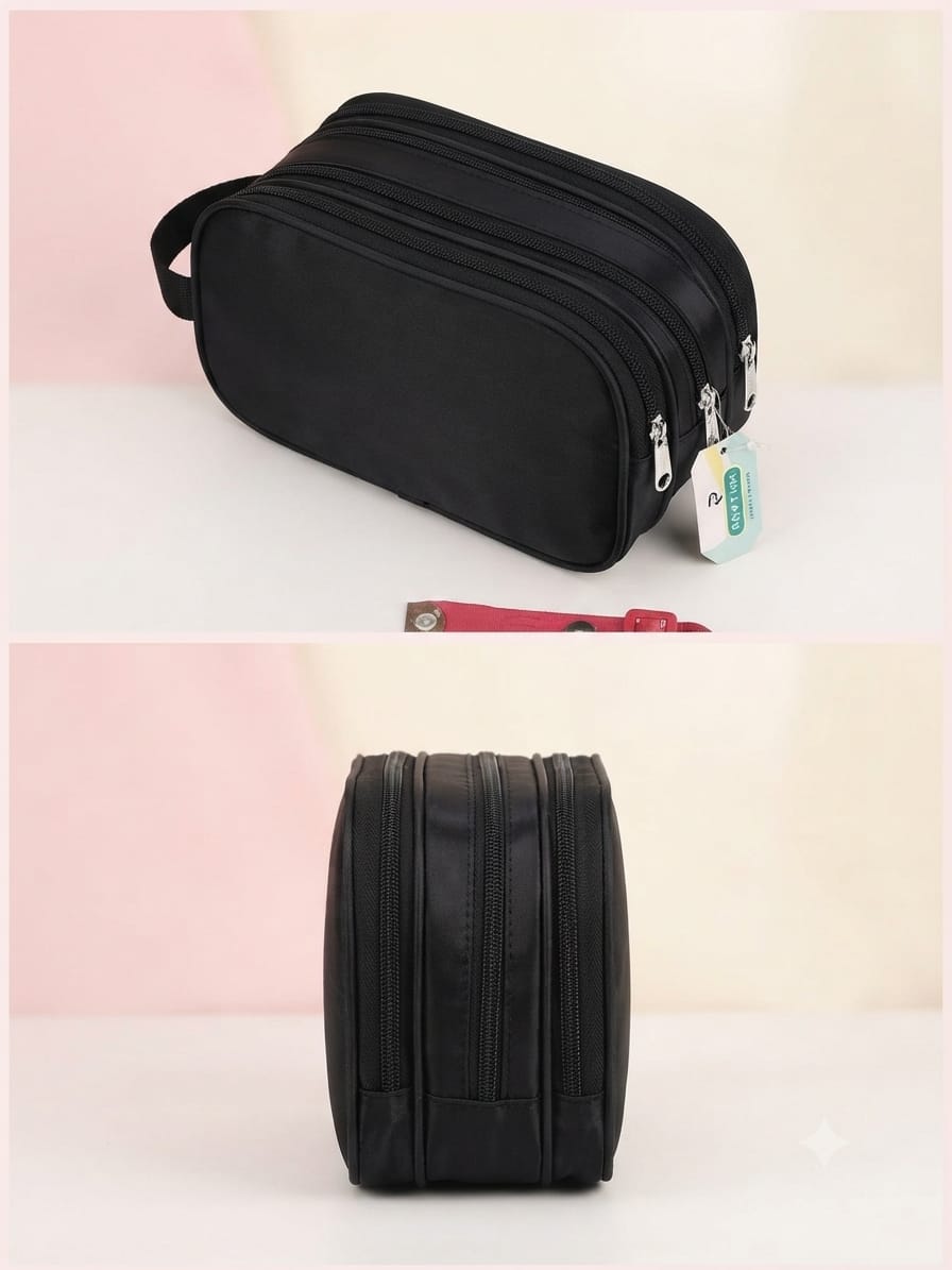 Rytham Premium Pure Sateen Shaving & Accessories Travel Kit | 3-Zip Multi-Compartment Toiletry & Pouch Organizer