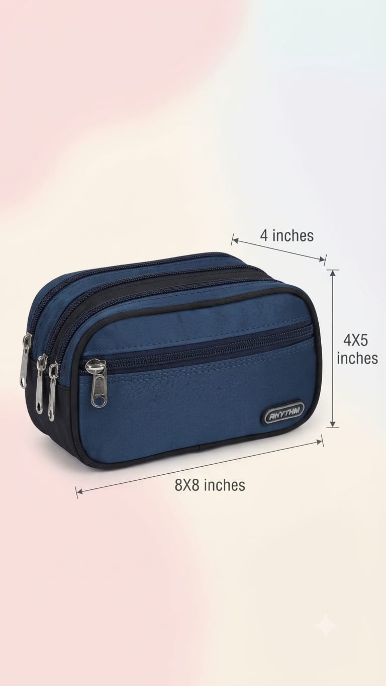 Rytham Premium Pure Sateen Shaving & Accessories Travel Kit | 3-Zip Multi-Compartment Toiletry & Pouch Organizer