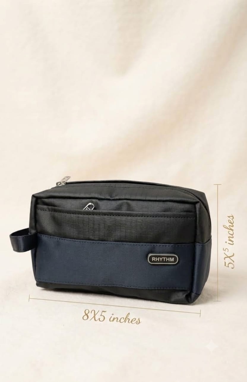 Rytham Heavy Fabric Shaving & Accessories Travel Kit | 3-Zip Multi-Compartment Pouch Organizer