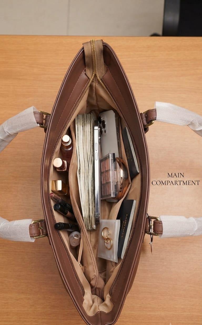 Adda & Perris Premium PU Leather Tote Bag for Women | 2-Compartment Office & Travel Carryall